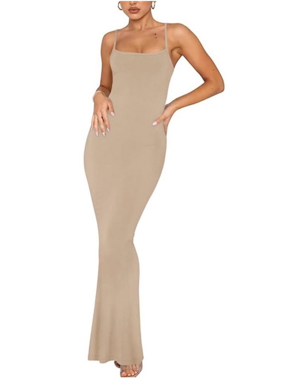 SKIMS Ribbed Maxi Dress in Taupe Shimmery